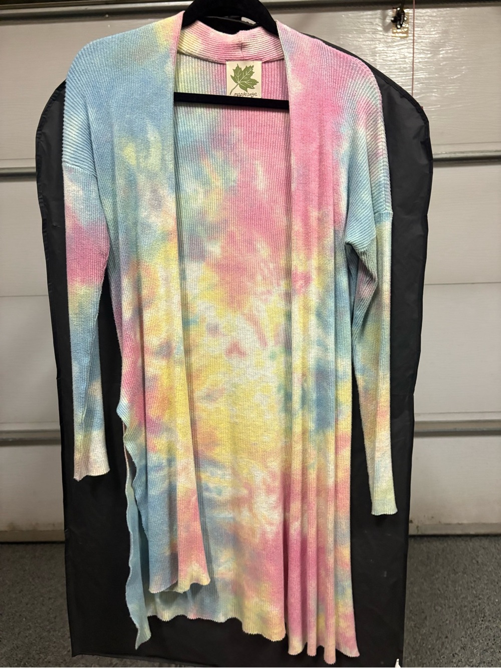 Ribbed  Lightweight Tie-Dye Long Cardigan Sweater - Pastel Pink, Blue & Yellow